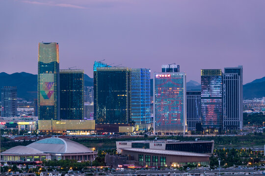 浙江义乌金融商务区长焦夜景