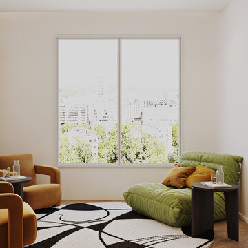 现代沙发罗马杆窗帘效果图
