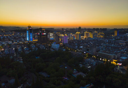 绍兴老城区夜景航拍