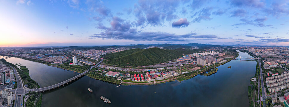 吉林城市建筑风光夕阳航拍全景