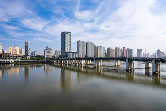 吉林市城市风光松花江大桥航拍