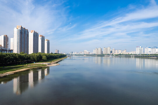 吉林市城市风光松花江航拍