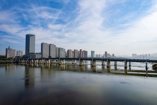 吉林市城市风光松花江大桥航拍