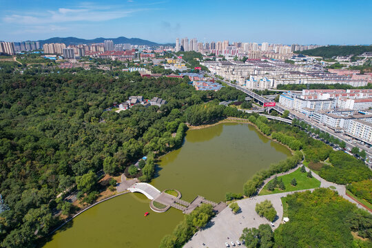 吉林北山自然风光古建寺庙航拍