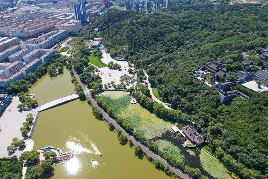 吉林北山自然风光古建寺庙航拍