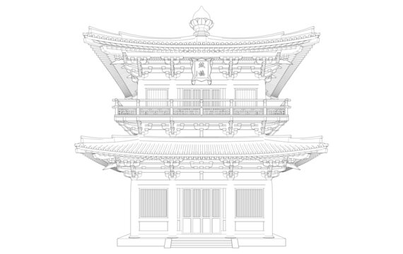 唐风钟鼓楼立面线稿图