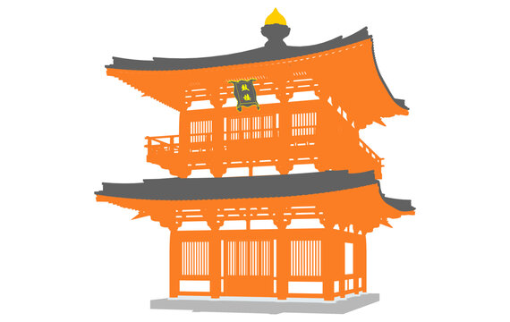 唐风钟鼓楼轴测插画图