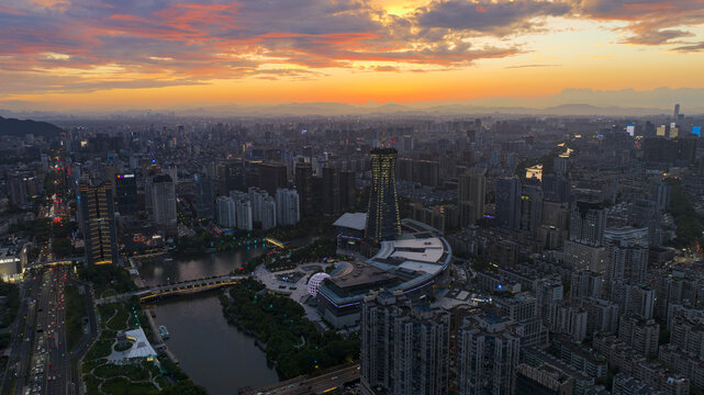 杭州武林门商圈大运河夕阳风光
