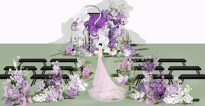 小众长椅紫黑色户外仪式婚礼