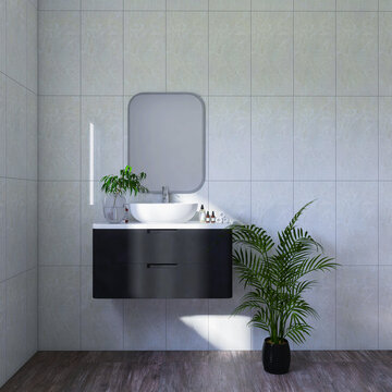 浴室浴柜镜子正面卫生间植物