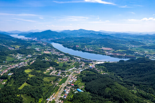 吉林市松花江夏季自然风光航拍