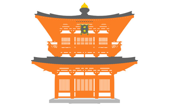 唐风钟楼立面插画图