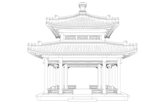 颐和园知春亭立面线稿图