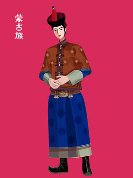 蒙古族男孩全身插画