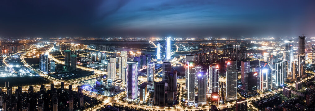 航拍南京城市景观夜景大画幅