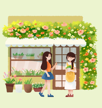 花店前两个女孩