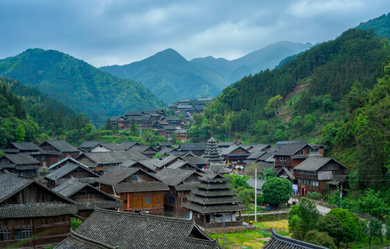 湖南通道芋头侗寨建筑风光