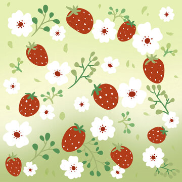 简约小清新手绘草莓印花图案