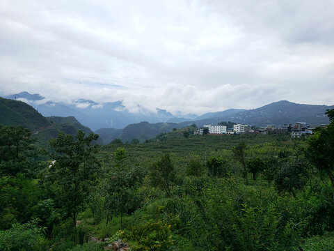 蓝天白云下的田野