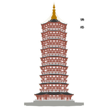 佛塔轴测插画图