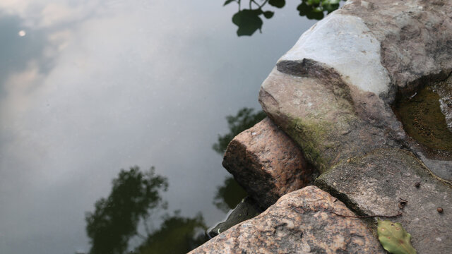 湖水旁的石头