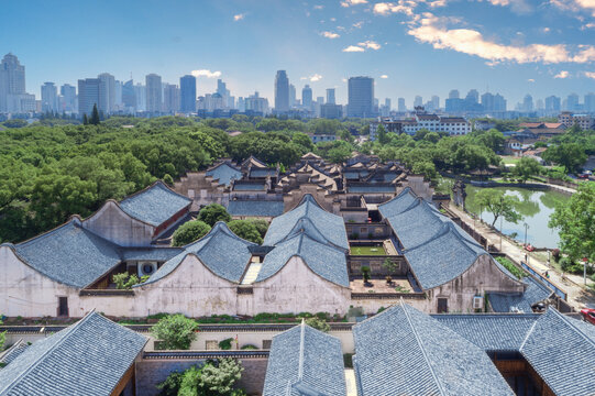 航拍宁波天一阁全景