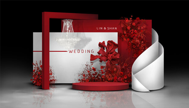 红白色婚礼迎宾设计效果图