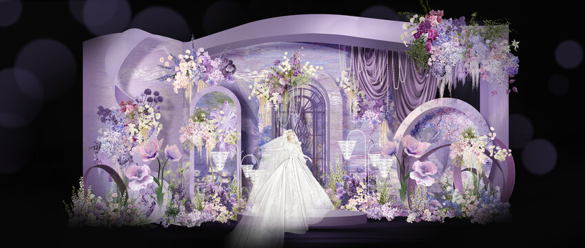 紫色莫奈婚礼迎宾区