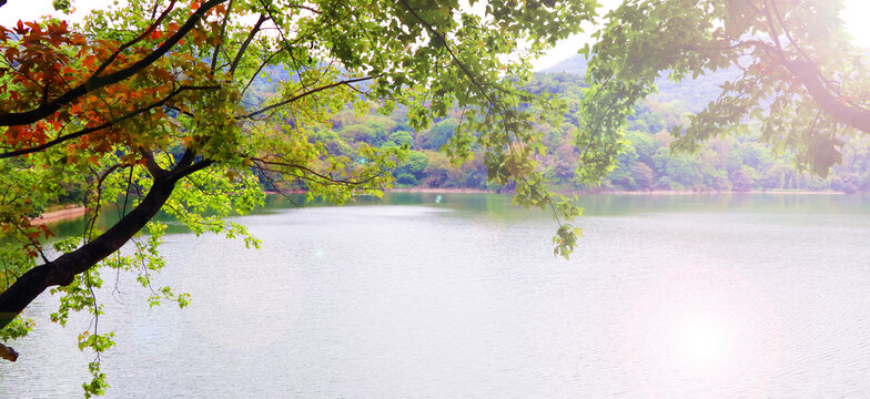 夕阳湖泊美景