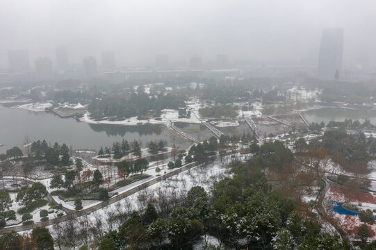 义乌福田湿地公园雪景风光航拍