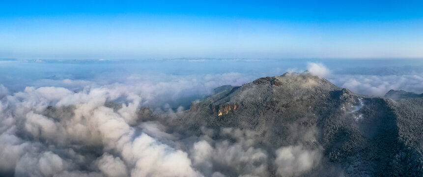 浦江仙华山雪景云海航拍全景