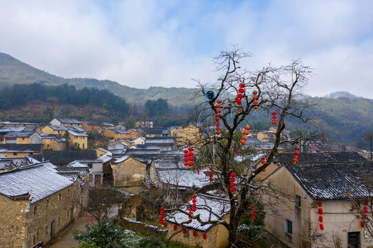 浙江乡村雪景风光航拍