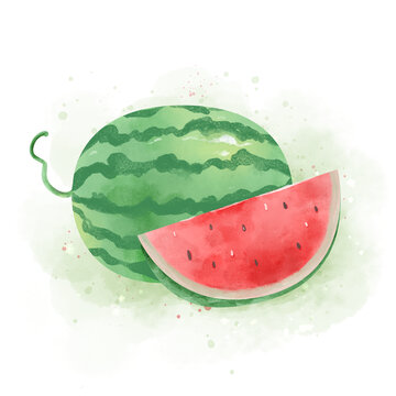 水彩手绘水果西瓜