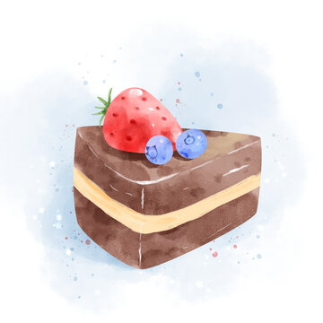 水彩手绘食物草莓蛋糕