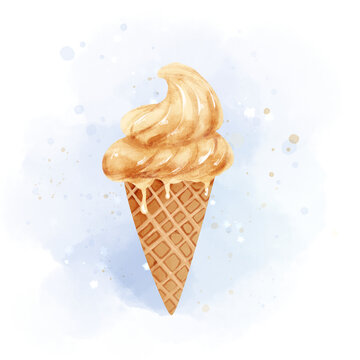 水彩手绘食物冰淇淋