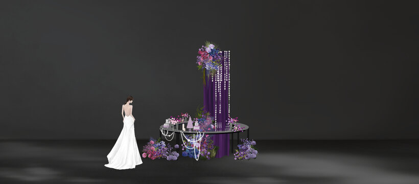 黑紫色婚礼甜品区