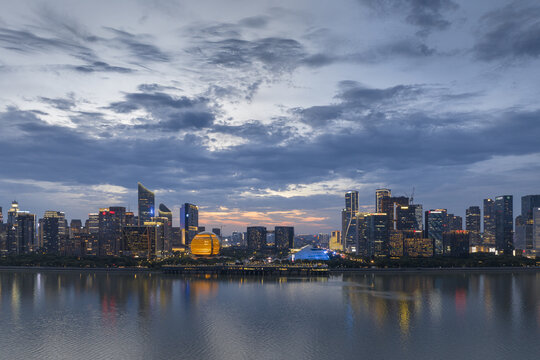 杭州钱江新城日落夜景