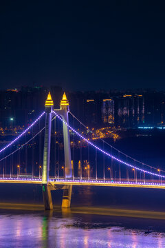 航拍湖南长沙三汊矶大桥夜景