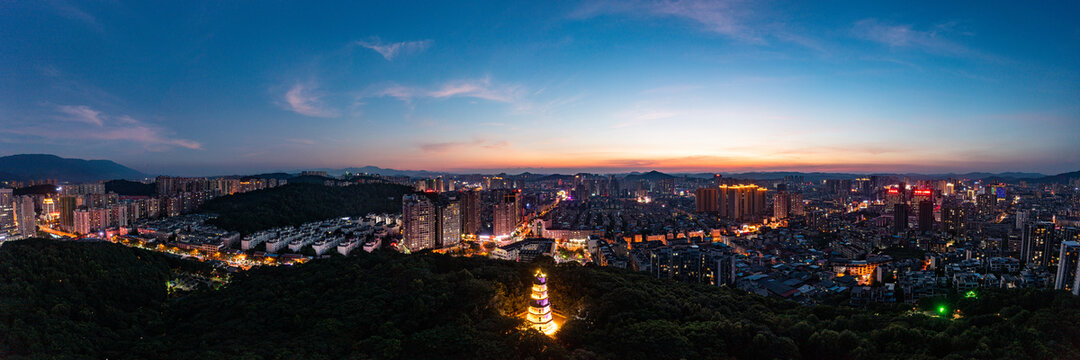 航拍湖南郴州城市夜景风光