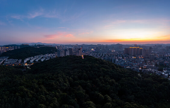 航拍湖南郴州城市夜景风光