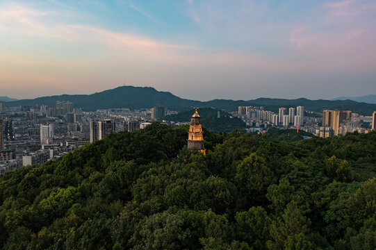 航拍湖南郴州城市夜景风光