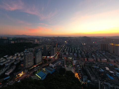 航拍湖南郴州城市夜景风光