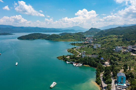 航拍湖南郴州市资兴市东江湖