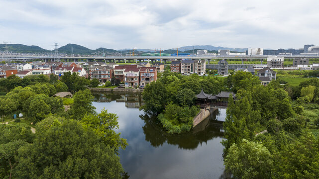 杭州西湖区三墩兰里景区航拍