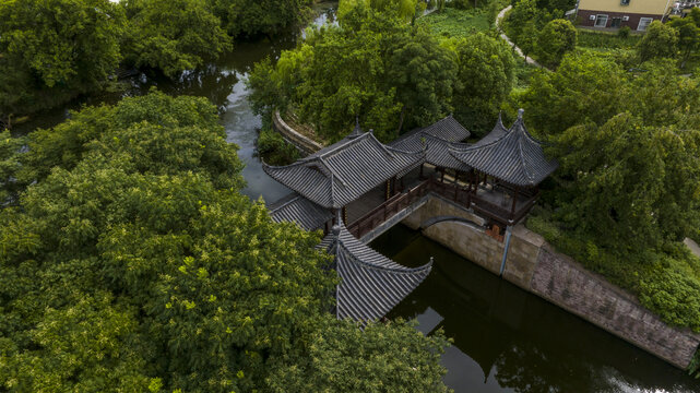 杭州西湖区三墩兰里景区航拍