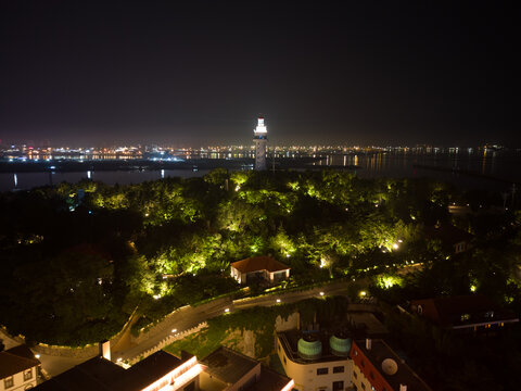 航拍烟台滨海广场夜景