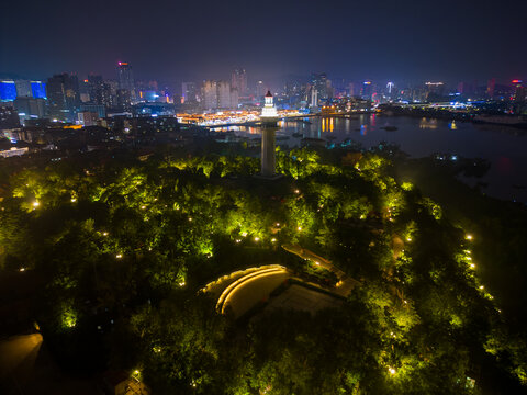 航拍烟台滨海广场夜景