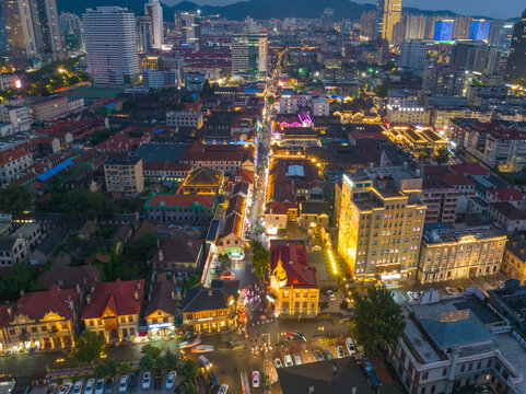 航拍烟台夜景