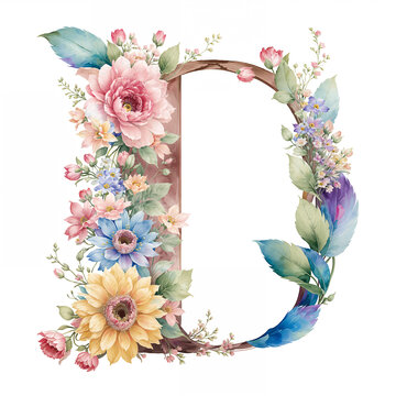 水彩花卉字母设计D