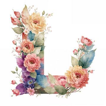 水彩花卉字母设计L